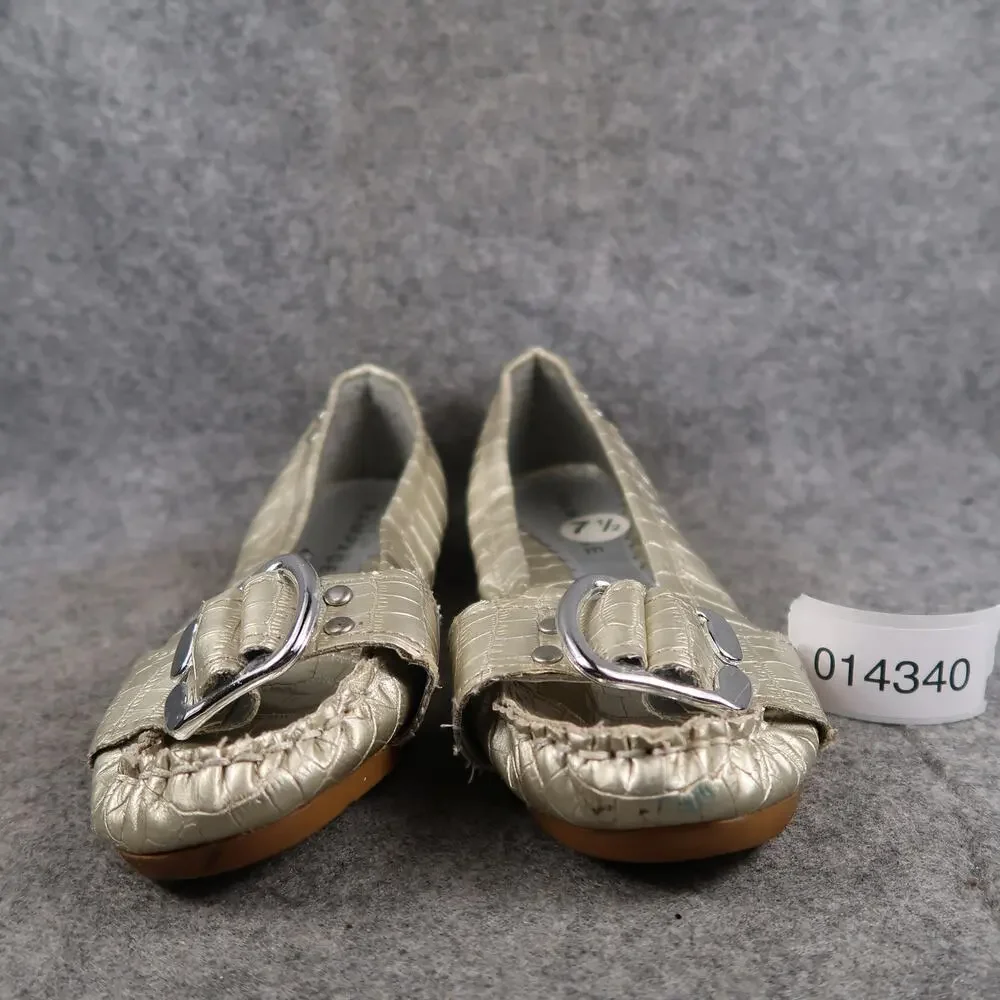 Rampage Shoes Womens 7.5 Loafer Flats Slip On Moc Toe Buckle Faux Croc Metallic